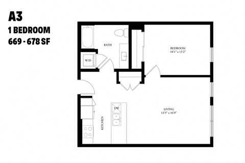 One Bedroom A3 669 -678 SF - The Ballard Independent
